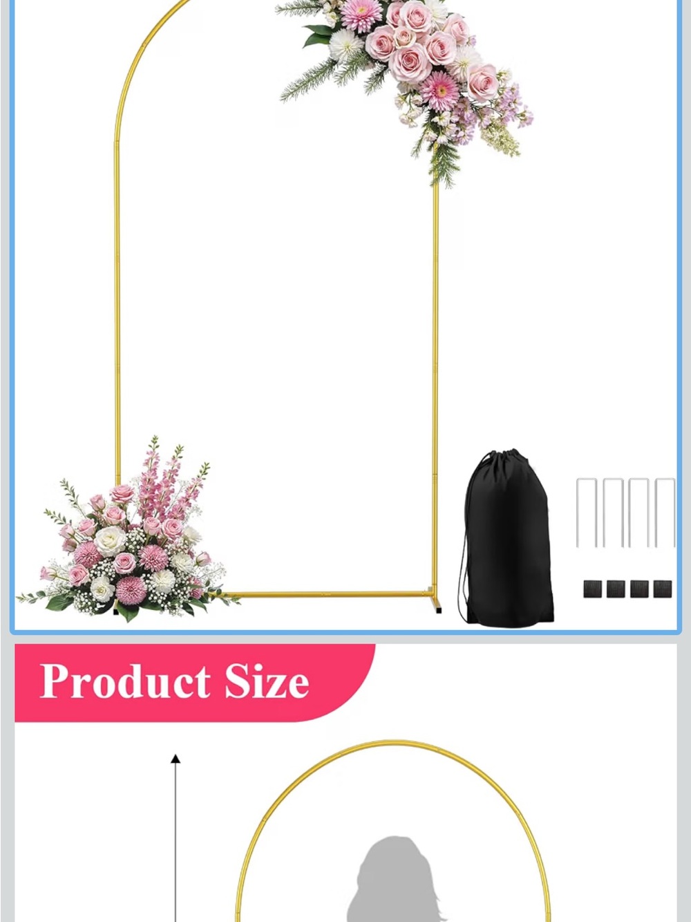6.5 FT Gold Metal Wedding Arch Backdrop Stand Balloon Flower Party Decor